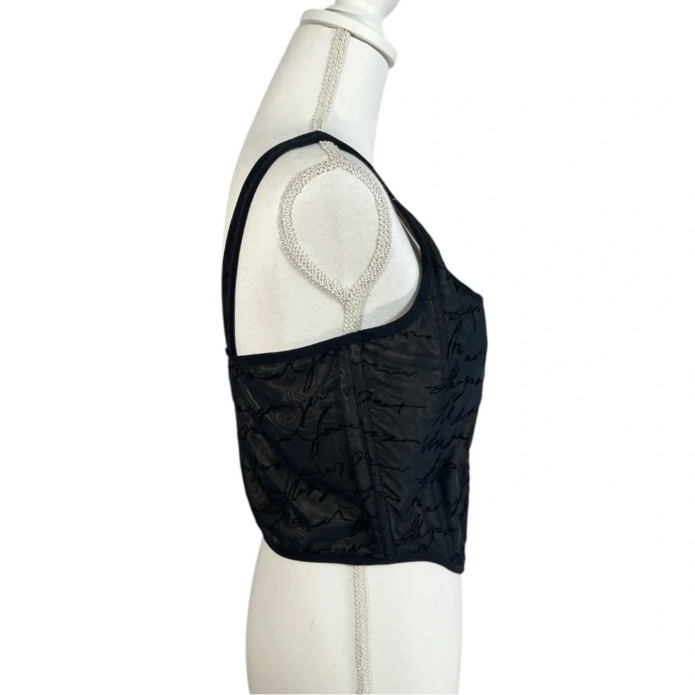 With Jéan Alissa black Mesh with Velvet cursive corset top Size XL Low Cut - Picture 2 of 5